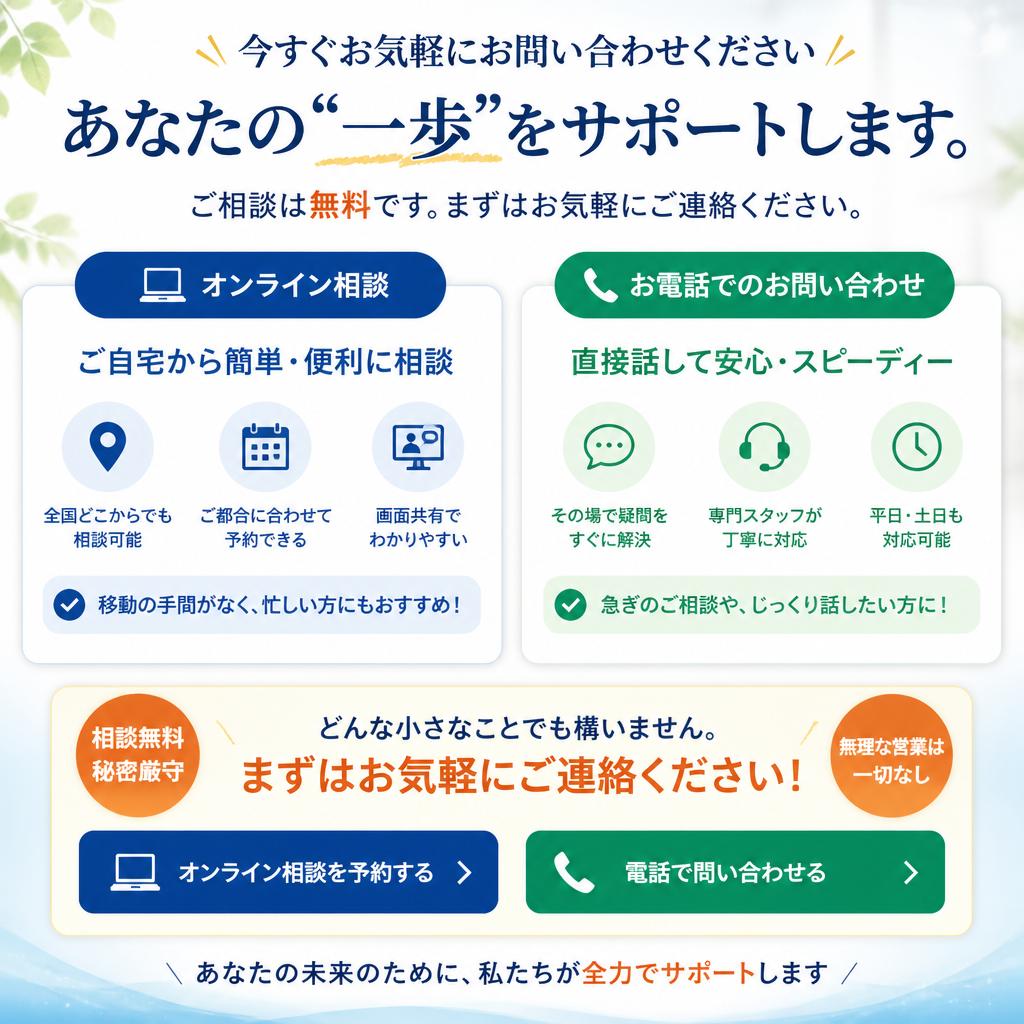 今すぐ安心をつかむためのお問い合わせ